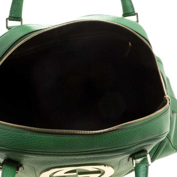 Pre Owned Gucci Green Leather Vintage Web Interlocking GG Bowling Bag