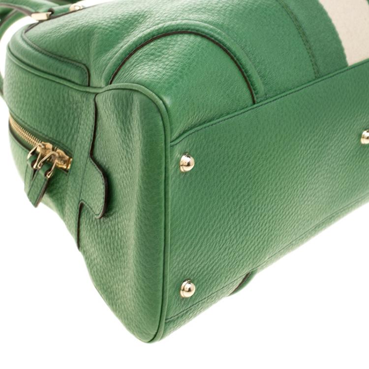 Pre Owned Gucci Green Leather Vintage Web Interlocking GG Bowling Bag