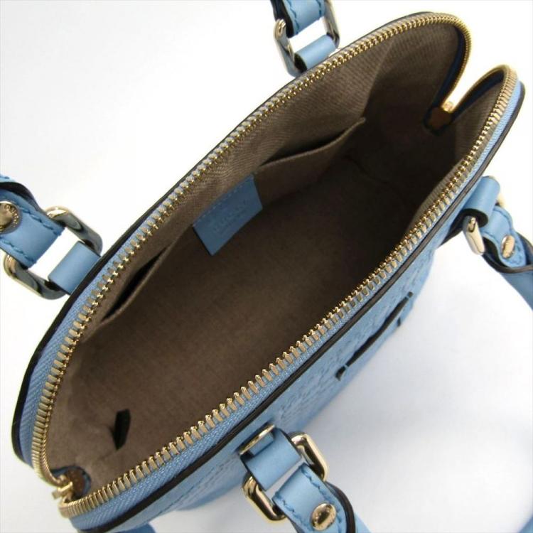 Pre Owned Gucci Baby Blue Microguccissima Leather Top Handle Bag