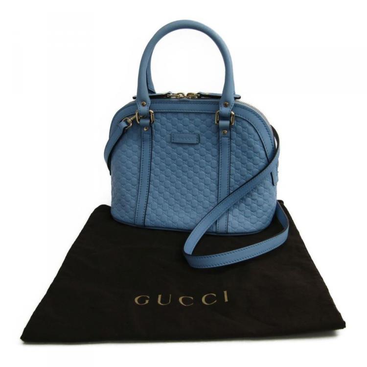 Pre Owned Gucci Baby Blue Microguccissima Leather Top Handle Bag