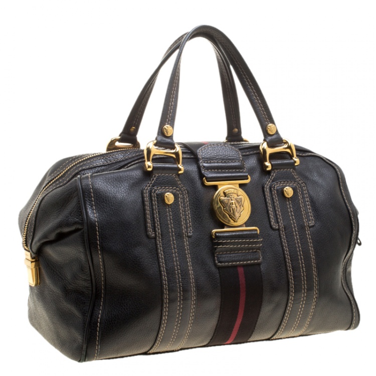 Pre Owned Gucci Black Leather Aviatrix Large Boston Bag