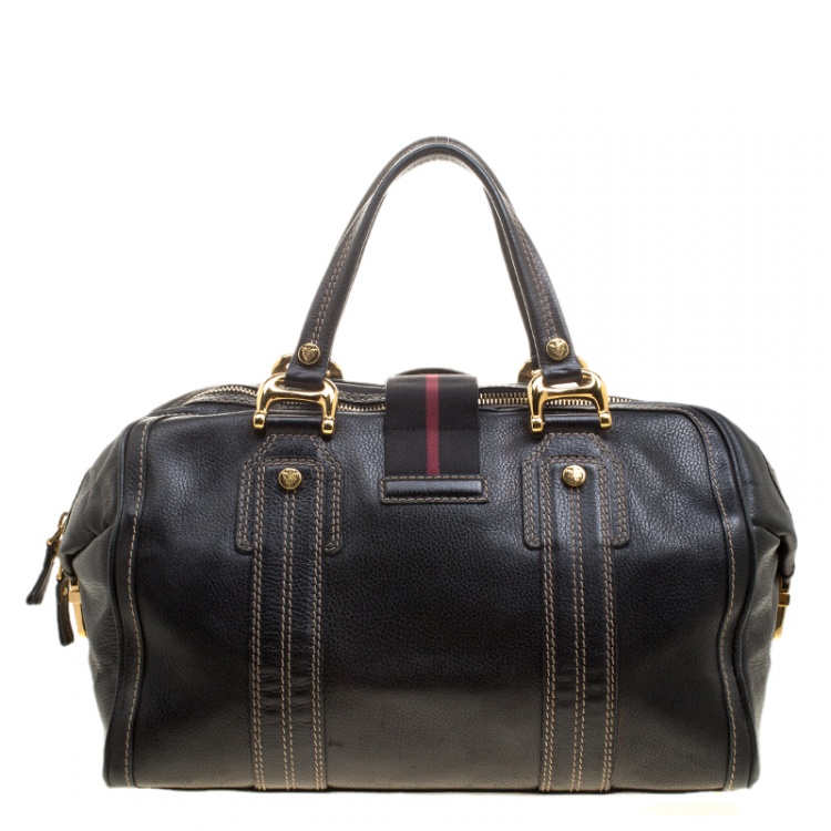 Pre Owned Gucci Black Leather Aviatrix Large Boston Bag