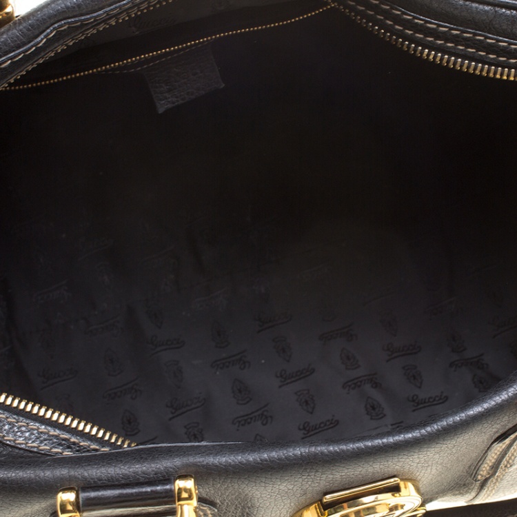 Pre Owned Gucci Black Leather Aviatrix Large Boston Bag
