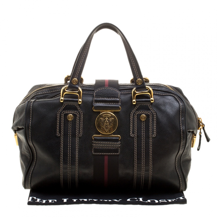 Pre Owned Gucci Black Leather Aviatrix Large Boston Bag