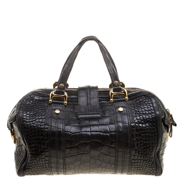 Pre Owned Gucci Black Crocodile Large Aviatrix Satchel