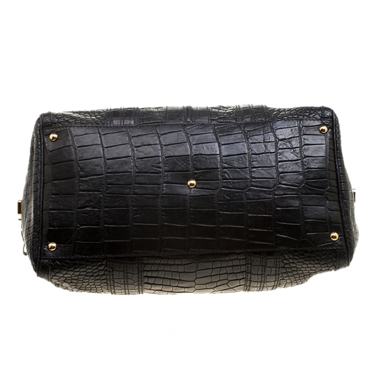 Pre Owned Gucci Black Crocodile Large Aviatrix Satchel