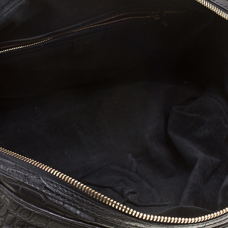 Pre Owned Gucci Black Crocodile Large Aviatrix Satchel