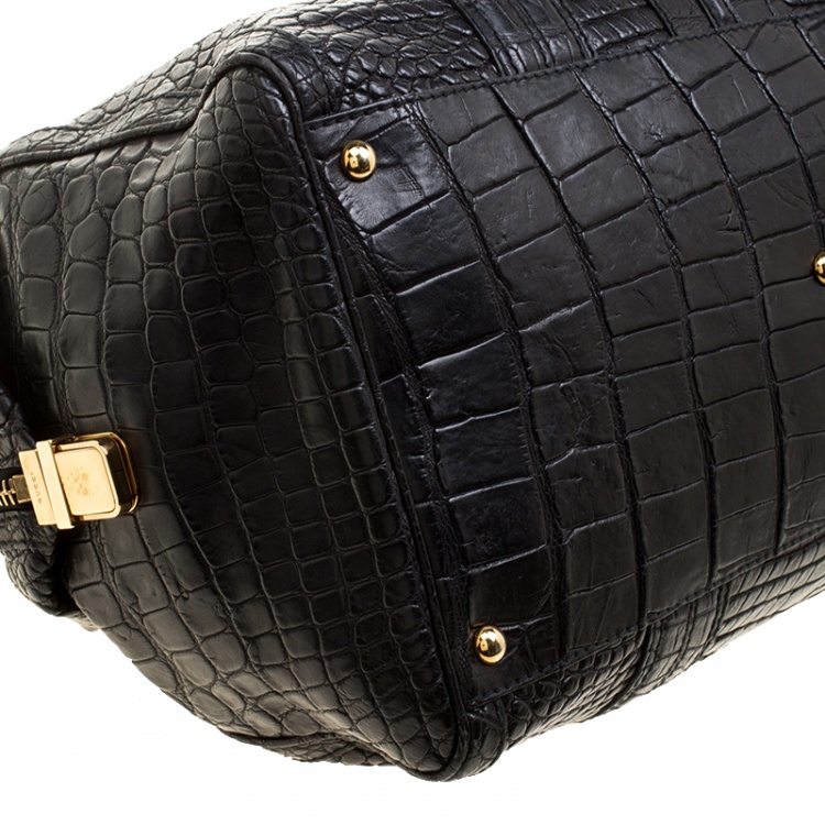 Pre Owned Gucci Black Crocodile Large Aviatrix Satchel