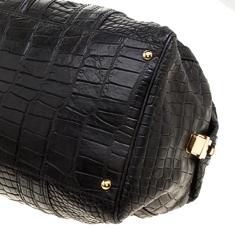 Pre Owned Gucci Black Crocodile Large Aviatrix Satchel