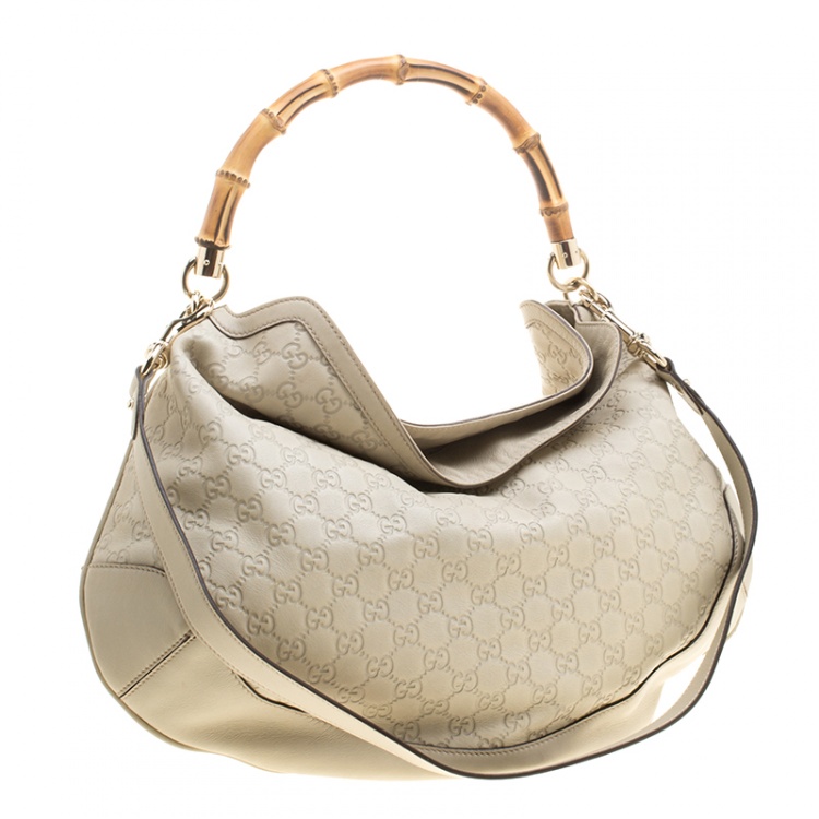 مملوكة مسبقًا Gucci Off White Guccissima Leather Peggy Bamboo Top Handle Bag
