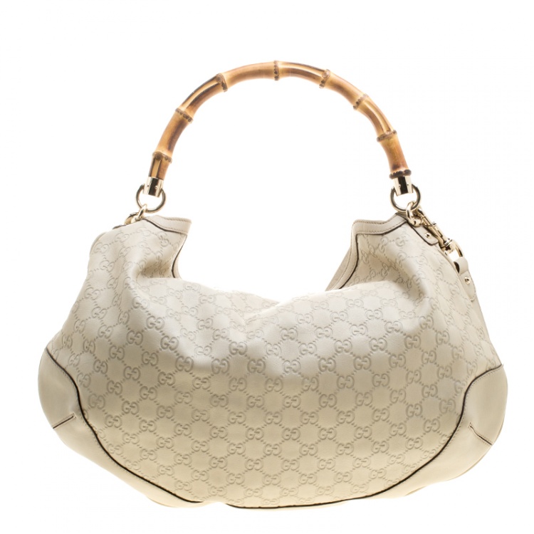 مملوكة مسبقًا Gucci Off White Guccissima Leather Peggy Bamboo Top Handle Bag