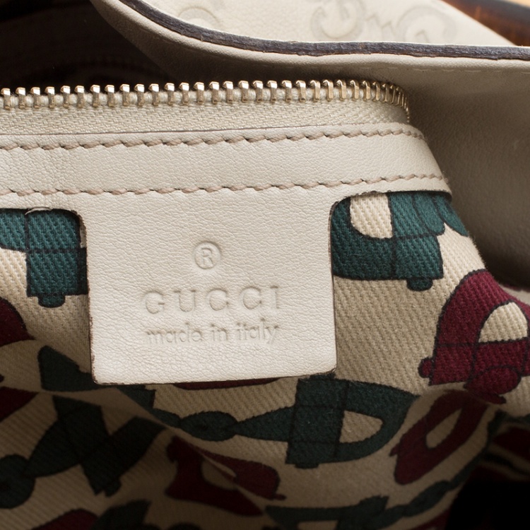 مملوكة مسبقًا Gucci Off White Guccissima Leather Peggy Bamboo Top Handle Bag