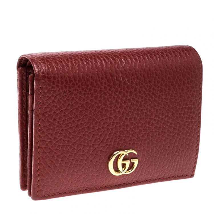 Pre Owned Gucci Red  Leather Double G Card Case