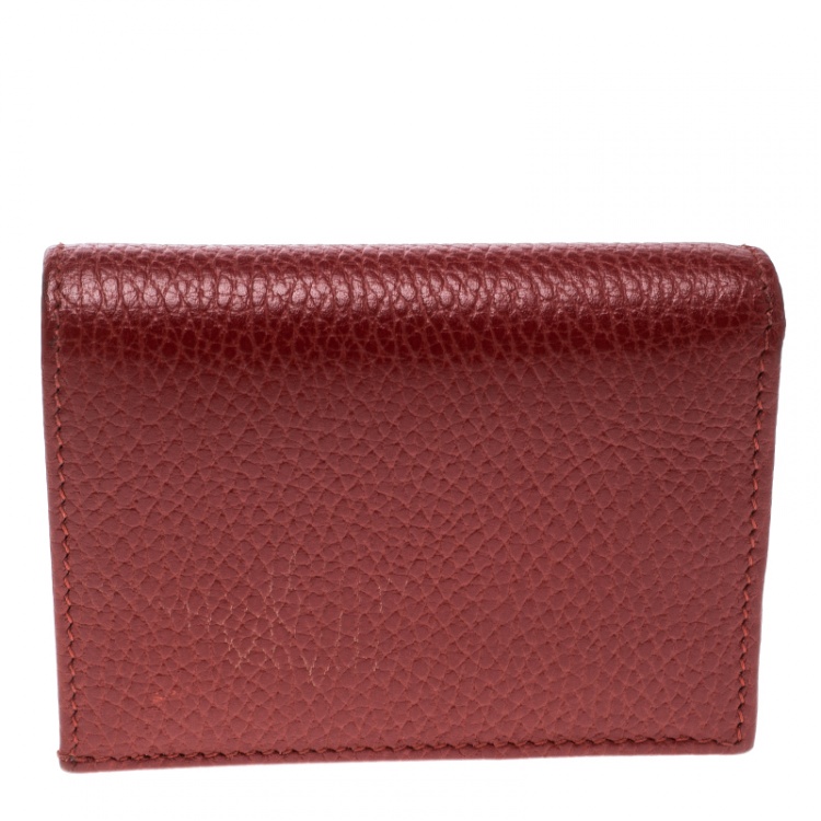 Pre Owned Gucci Red  Leather Double G Card Case