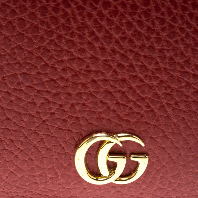 Pre Owned Gucci Red  Leather Double G Card Case