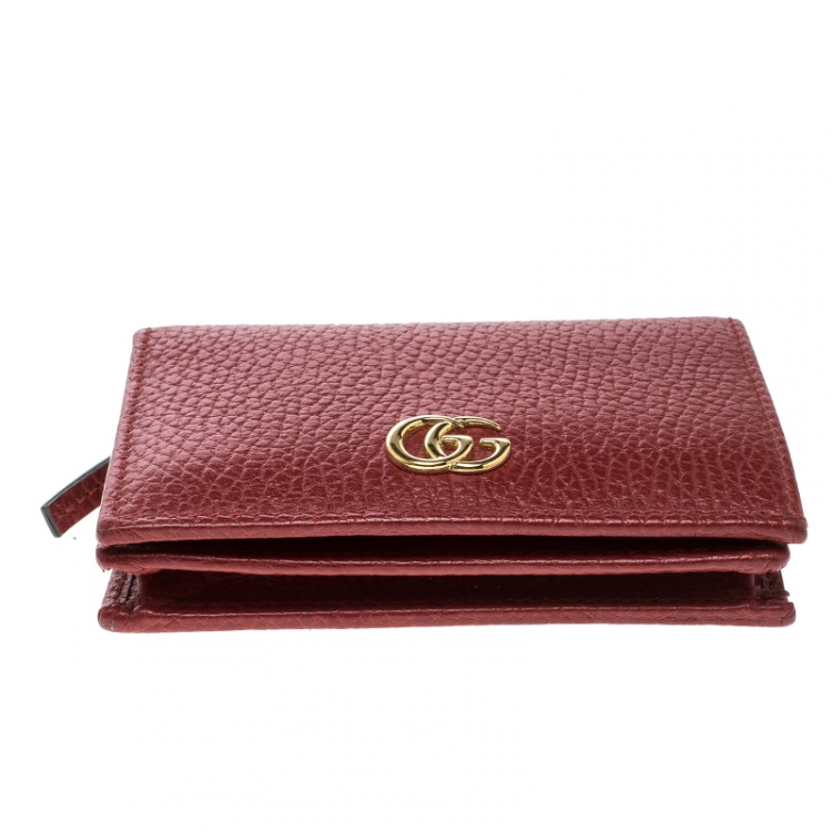 Pre Owned Gucci Red  Leather Double G Card Case
