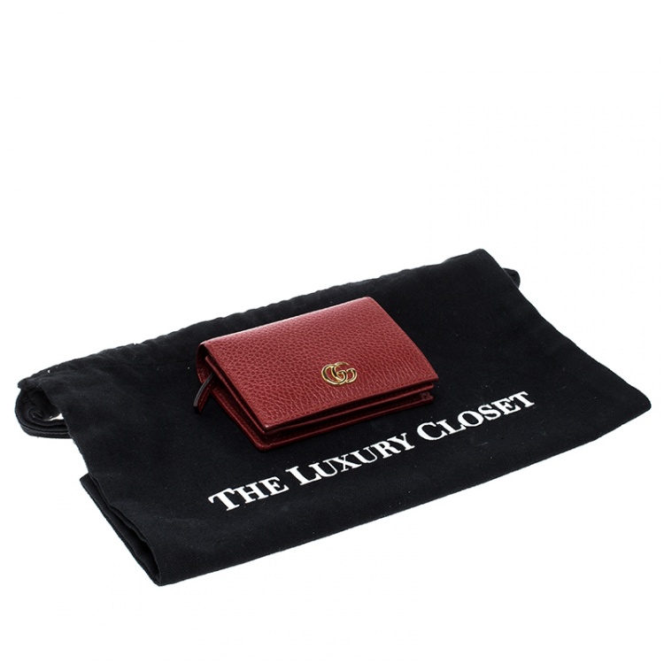 Pre Owned Gucci Red  Leather Double G Card Case
