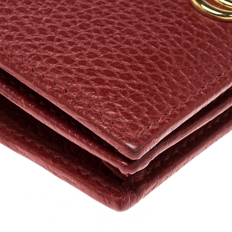 Pre Owned Gucci Red  Leather Double G Card Case