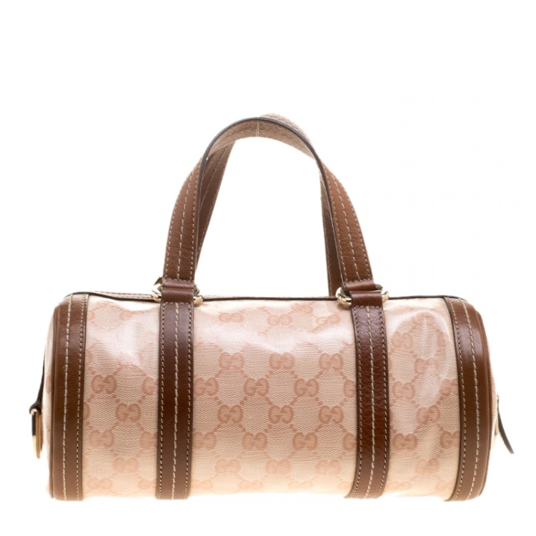 Pre Owned Gucci Pink/Brown GG Crystal Canvas Small Duchessa Boston Bag