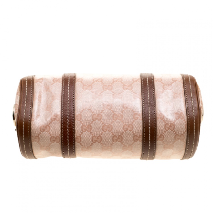 Pre Owned Gucci Pink/Brown GG Crystal Canvas Small Duchessa Boston Bag