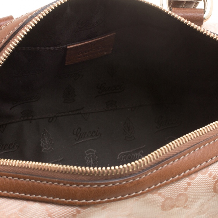 Pre Owned Gucci Pink/Brown GG Crystal Canvas Small Duchessa Boston Bag