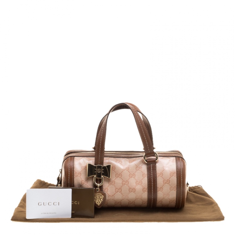 Pre Owned Gucci Pink/Brown GG Crystal Canvas Small Duchessa Boston Bag