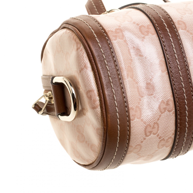 Pre Owned Gucci Pink/Brown GG Crystal Canvas Small Duchessa Boston Bag