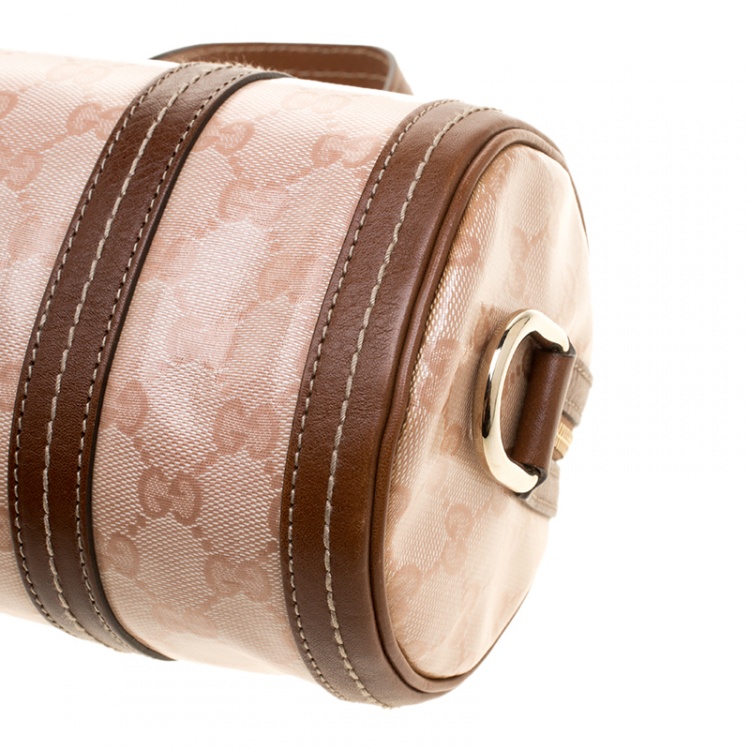 Pre Owned Gucci Pink/Brown GG Crystal Canvas Small Duchessa Boston Bag