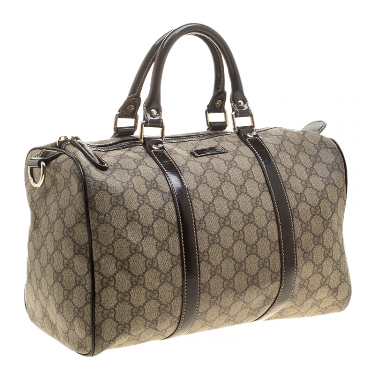 Pre Owned Gucci Beige/Brown GG Supreme Canvas and Leather Medium Joy Boston Bag