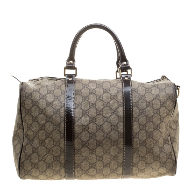 Pre Owned Gucci Beige/Brown GG Supreme Canvas and Leather Medium Joy Boston Bag