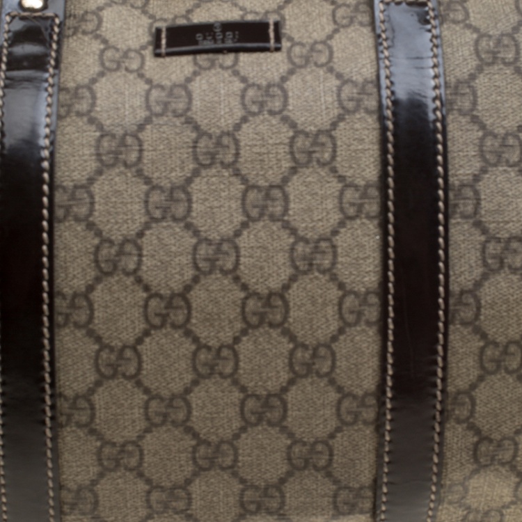 Pre Owned Gucci Beige/Brown GG Supreme Canvas and Leather Medium Joy Boston Bag