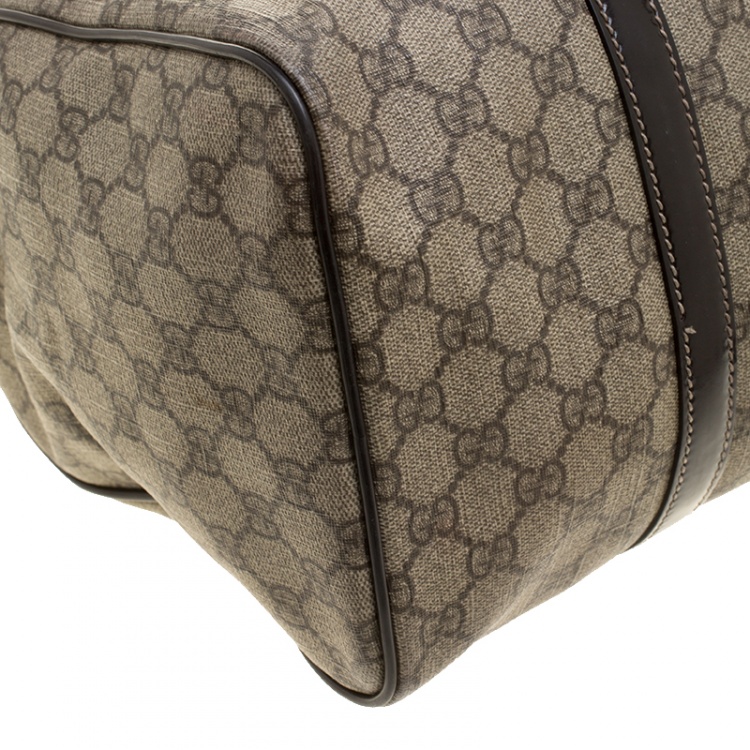 Pre Owned Gucci Beige/Brown GG Supreme Canvas and Leather Medium Joy Boston Bag