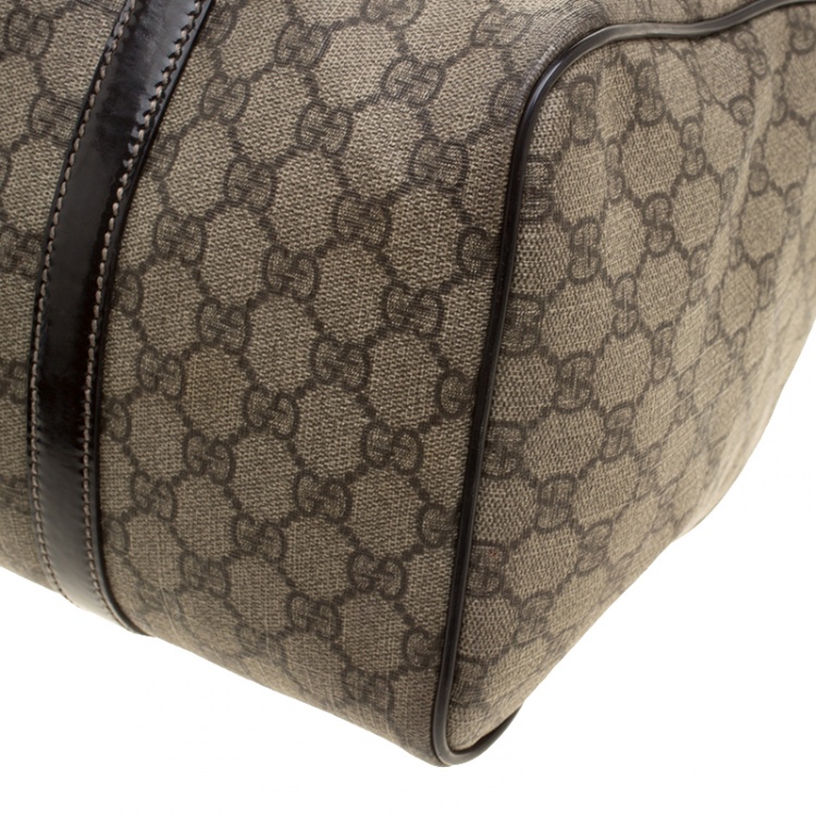 Pre Owned Gucci Beige/Brown GG Supreme Canvas and Leather Medium Joy Boston Bag