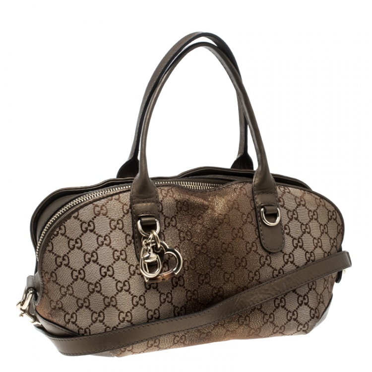 Pre Owned Gucci Beige/Bronze Metallic GG Canvas Heart Bit Top Handle Bag