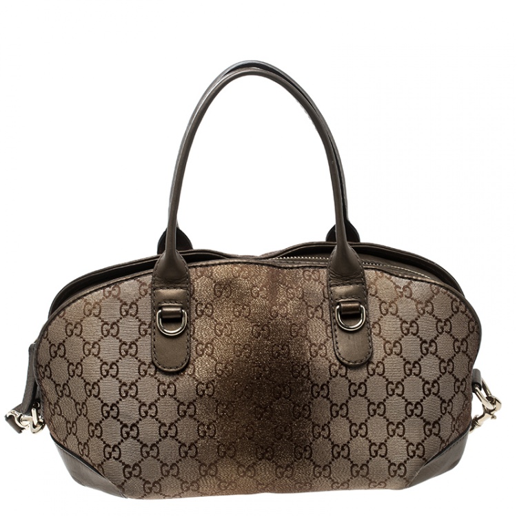 Pre Owned Gucci Beige/Bronze Metallic GG Canvas Heart Bit Top Handle Bag