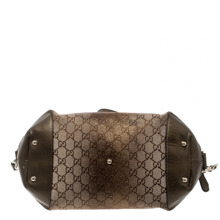 Pre Owned Gucci Beige/Bronze Metallic GG Canvas Heart Bit Top Handle Bag