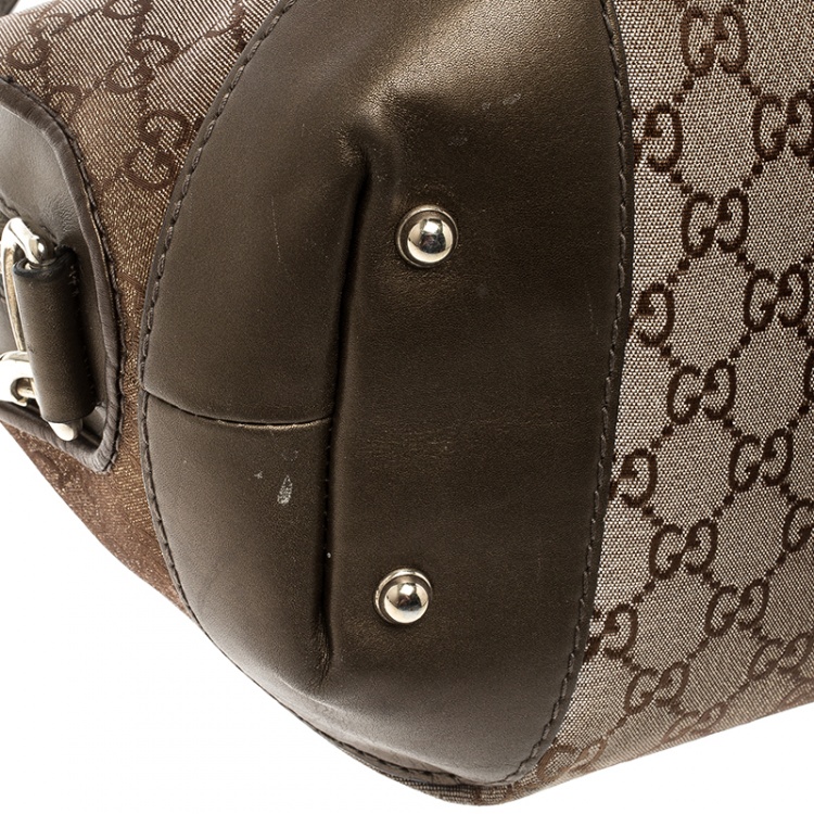 Pre Owned Gucci Beige/Bronze Metallic GG Canvas Heart Bit Top Handle Bag