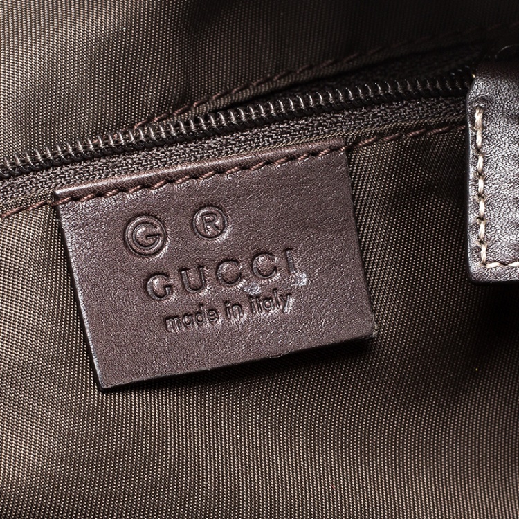 Pre Owned Gucci Beige/Brown Horsebit Canvas and Leather Boston Bag