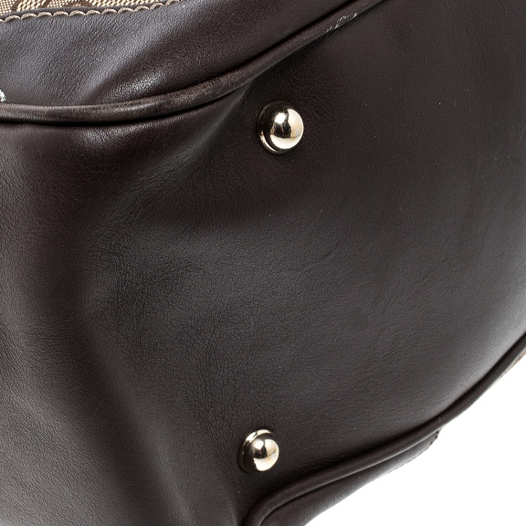 Pre Owned Gucci Beige/Brown Horsebit Canvas and Leather Boston Bag