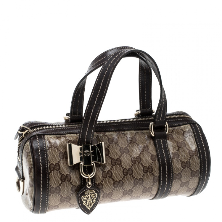 Pre Owned Gucci Beige/Ebony GG Crystal Canvas Small Duchessa Boston Bag