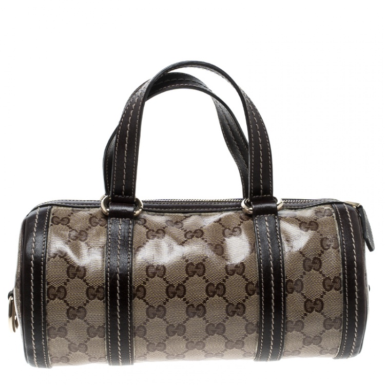 Pre Owned Gucci Beige/Ebony GG Crystal Canvas Small Duchessa Boston Bag