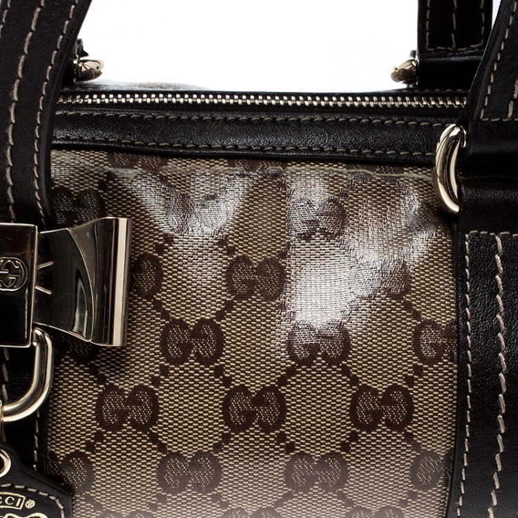 Pre Owned Gucci Beige/Ebony GG Crystal Canvas Small Duchessa Boston Bag