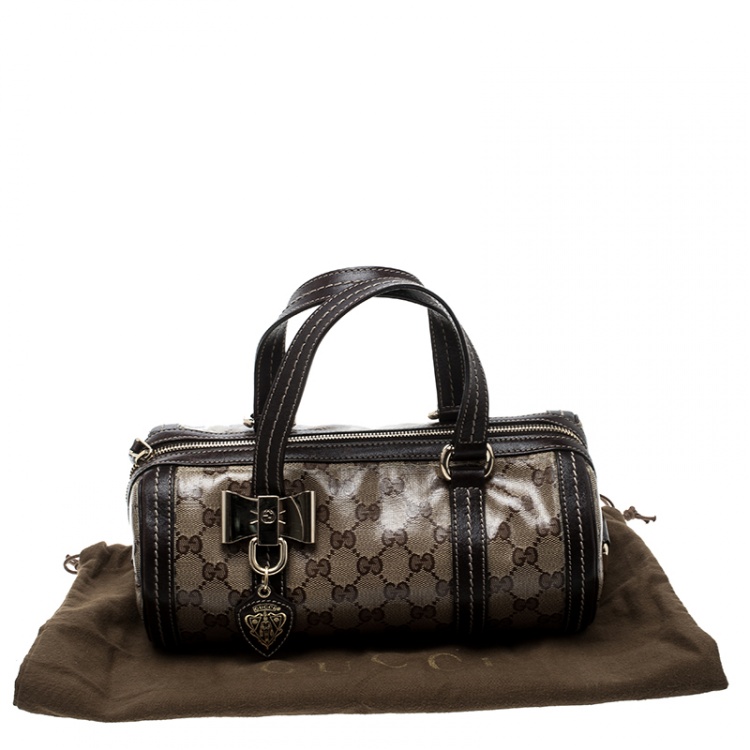 Pre Owned Gucci Beige/Ebony GG Crystal Canvas Small Duchessa Boston Bag