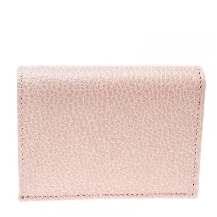 Pre Owned Gucci Blush Pink Leather Butterfly Emmbellished Card Case