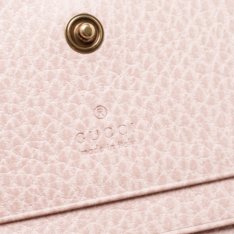 Pre Owned Gucci Blush Pink Leather Butterfly Emmbellished Card Case