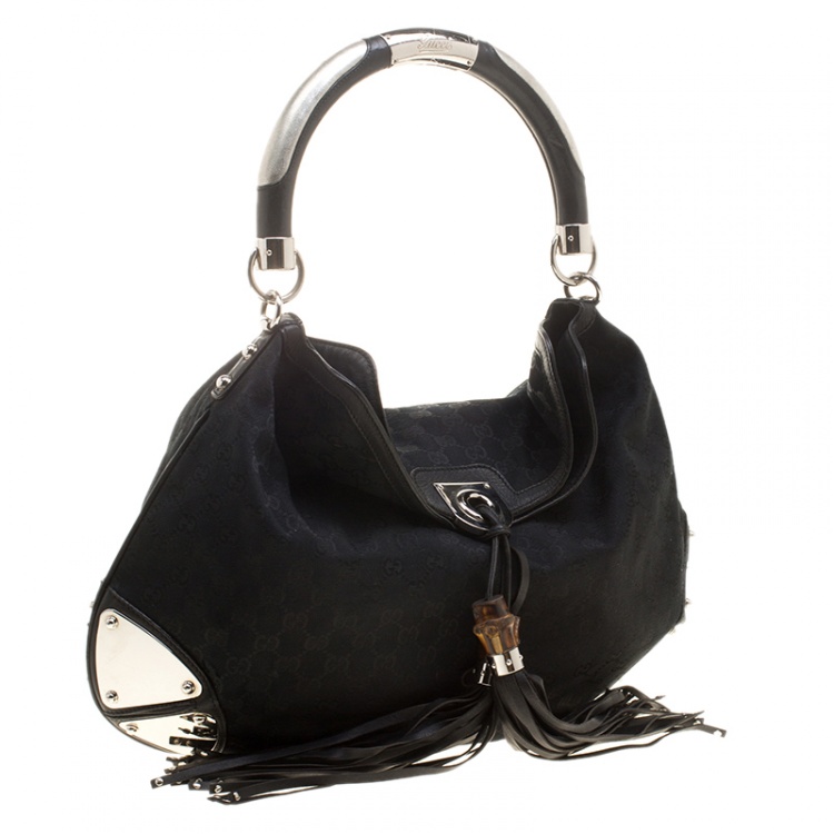 Pre Owned Gucci Black GG Canvas Medium Babouska Indy Top Handle Bag