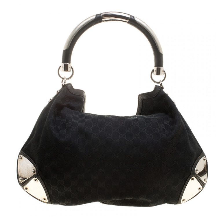 Pre Owned Gucci Black GG Canvas Medium Babouska Indy Top Handle Bag