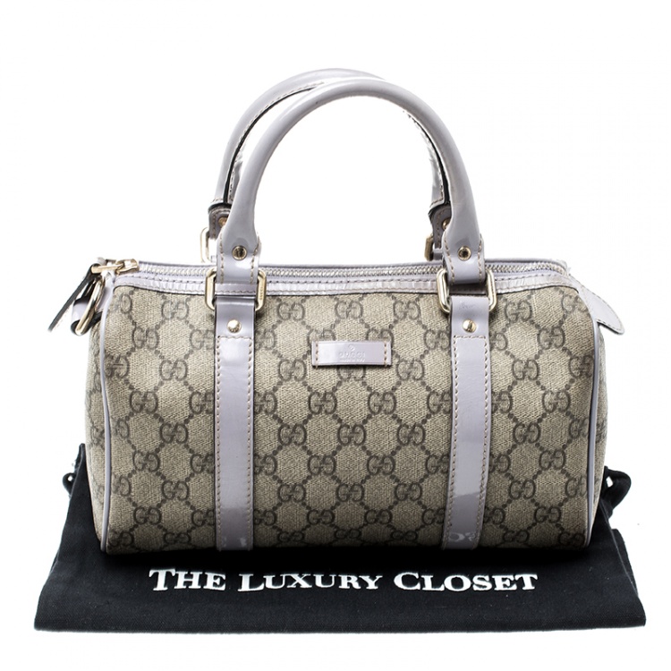 Pre Owned Gucci Beige/Lilac GG Supreme Canvas and Leather Small Joy Boston Bag