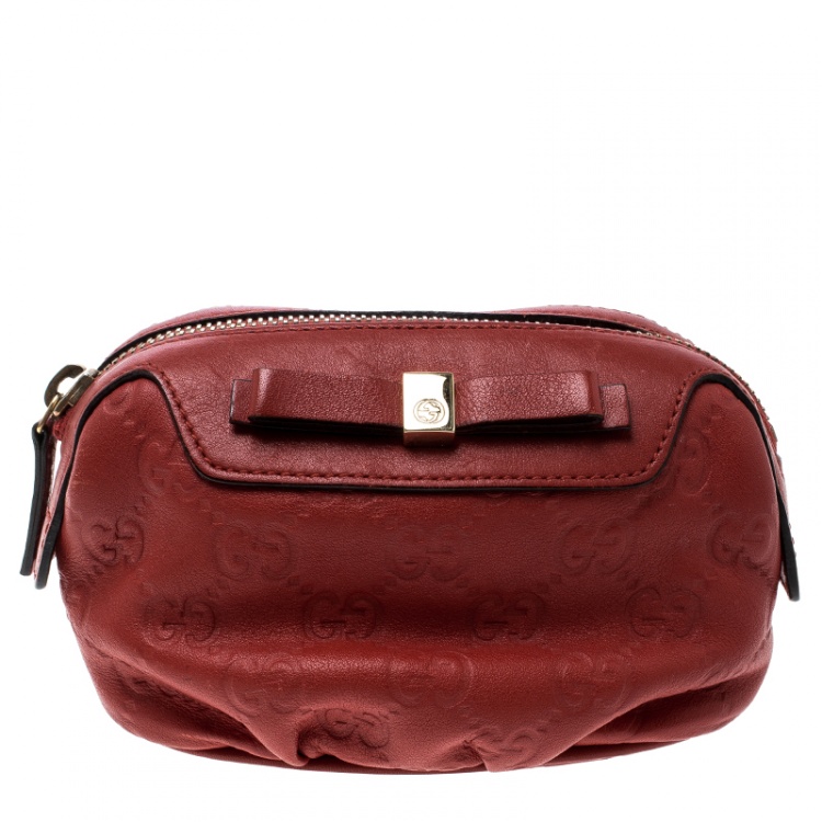 Pre Owned Gucci Red Guccissima Leather Cosmetic Pouch
