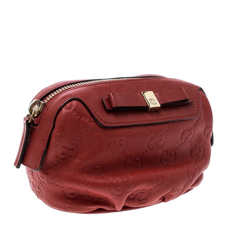 Pre Owned Gucci Red Guccissima Leather Cosmetic Pouch